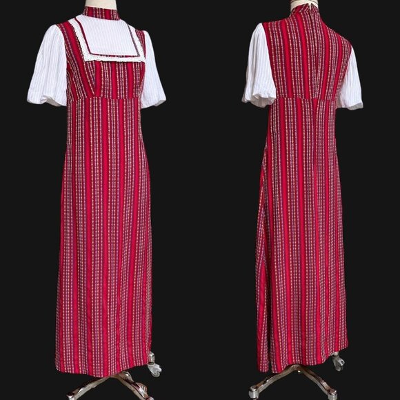 70s Vintage Edwardian Prairie Dress Cottage English Lady Puff Sleeve Maxi. - Picture 1 of 12